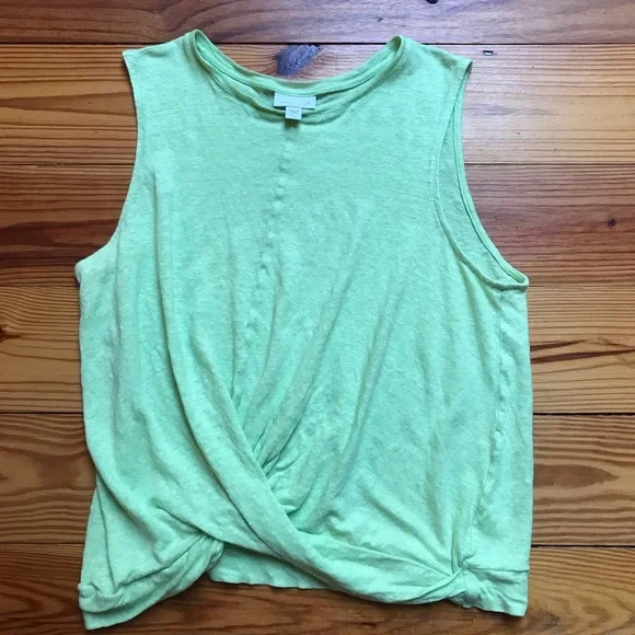 J. Jill Lime Green Linen Twist Front Sleeveless Top, EUC, L - Picture 3 of 10